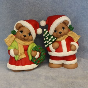Santa Bears Set, Mr. and Mrs. Claus Bear Set, Collectible Bears, Hand Painted Ceramic Bears, Santa and Mrs. Claus Bear, Christmas Bears Gift