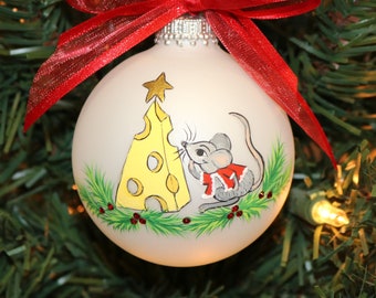 Mouse ornament, hand painted Mouse personalized ornament, Custom ornament with Mouse and Cheese, Christmas ornament, holiday decoration