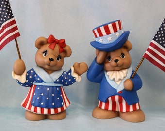 Patriotic Bears, Ceramic Bears, Bear 4th of July Decoration, Red White and Blue, Made in the USA, Collectible Bears, Decorative Bears