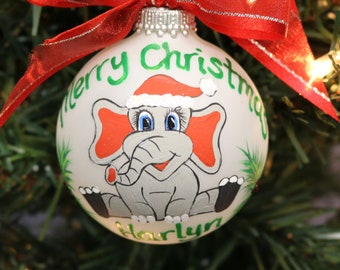 Elephant ornament, hand painted Christmas Elephant ornament, Custom ornament , Christmas ornament Elephant, Santa Elephant Gift