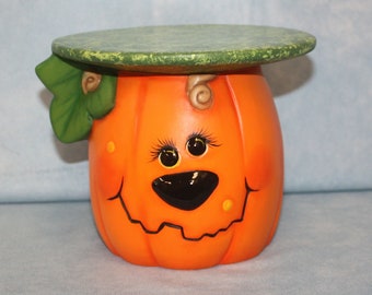 Ceramic Pumpkin Pillar Candleholder, Jack O’ Lantern Candleholder, Ceramic Jack O’ Lantern, Halloween Decoration, Pumpkin Plant Stand