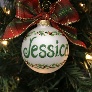 Custom Hand-Painted Holly Christmas Ornament: Personalized Name Ornament