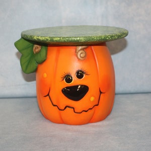 Ceramic Pumpkin Pillar Candleholder, Jack O’ Lantern Candleholder, Ceramic Jack O’ Lantern, Halloween Decoration, Pumpkin Plant Stand
