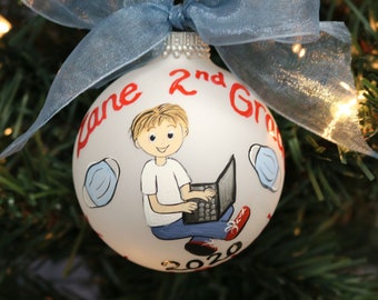 Personalized Homeschool Ornament: Boy with Laptop, 2020 Keepsake