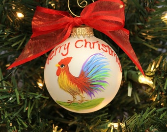Décoration de Noël coq peinte à la main : cadeau de campagne personnalisé