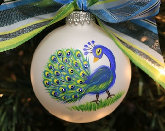 Peacock Ornament, Peacock Personalized Ornament, Custom Peacock Gift, colorful peacock ornament, OOAK Peacock