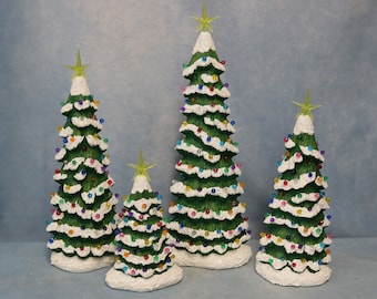 Lighted Tree Ceramic, Hand Painted Ceramic Tree, Ceramic Tree with Multi Color Lights, Tall Lighted Trees, Christmas Trees with Star Toppers