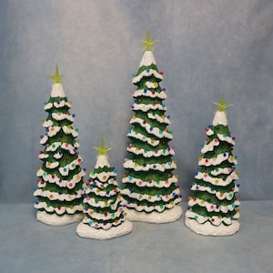 Hand-Painted Lighted Ceramic Christmas Tree with Star Topper