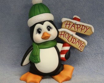 Hand-Painted Ceramic Holiday Penguin with Glitter: Christmas Decor
