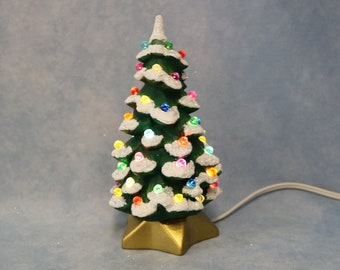 Small Ceramic Lighted Tree with Multi Colored Bulbs; Vintage Ceramic Tree; Keepsake Christmas Gift