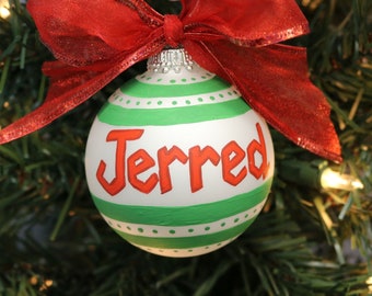 Custom Striped Ornament, Name Ornament, Stripes Ornament, Personalized Ornament, Christmas Print, Christmas Ornament, Made to Order