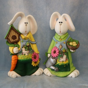 Spring Rabbits, Ceramic Rabbits, Decorative Rabbits, Bunny Set, Keepsake Easter Gift, Spring Home Decor, Garden Flower Ceramic Decoration