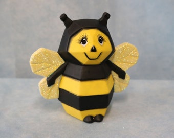 Hand-Painted Ceramic Bumble Bee Figurine: Iridescent Glitter Wings