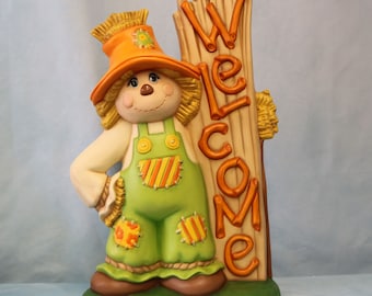 Welcome Scarecrow, Ceramic Scarecrow, Welcome Sign, Decorative Scarecrow, Fall Home Decor, Fall Scarecrow Gift Idea, Keepsake Scarecrow