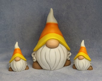 Candy Corn Gnome, Hand Painted Gnome, Halloween Ceramic Gnome, Fall Gnome Decoration, Keepsake Gnome Gift, Ceramic Garden Gnome