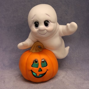 Ghost Candle holder, Lighted Ghost and Pumpkin, Tea Light Candleholder, Halloween Candleholders, Sparkle Ghost Ceramic, Jack O Lantern