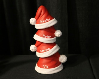Santa Hat Stack ceramic, Hand painted Santa hats, personalized Santa hats, Santa hat tree, Christmas tree, Christmas decoration