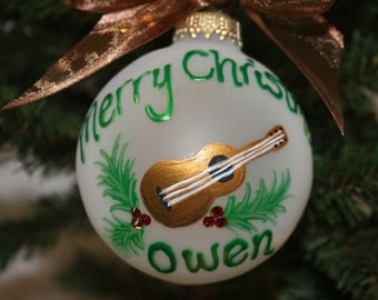 Personalized Guitar Ornament: Hand-Painted Glass Ornament