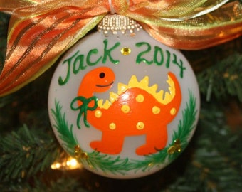 Orange Dinosaur Personalized Ornament, Blue dinosaur ornament, Green Dinosaur, Custom Ornament, Made to Order Christmas Ornament Dinosaur