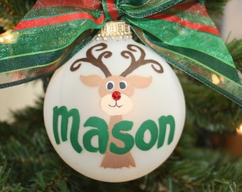 Reindeer Moose Personalized Name Ornament, hand-painted ornament, custom designed ornament, made to order