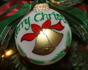 Personalized Christmas Bells Ornament: Hand-Painted Frosted Glass