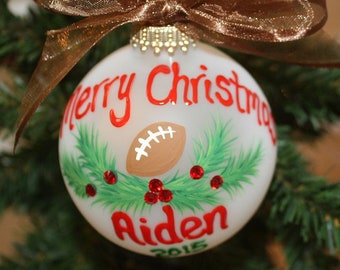 Football Custom Ornament, personalized football ornament, made to order sports ornament, hand painted ornament