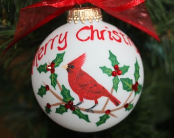 Handbemalte Weihnachtskardinal-Verzierung: Personalisiertes Andenken-Geschenk