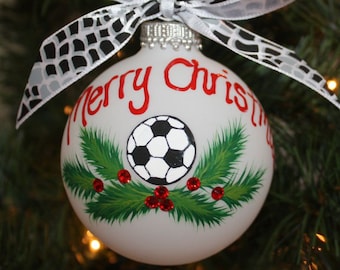 Personalized Soccer Ornament, soccer custom sports ornament, hand painted ornament, made to order ornament