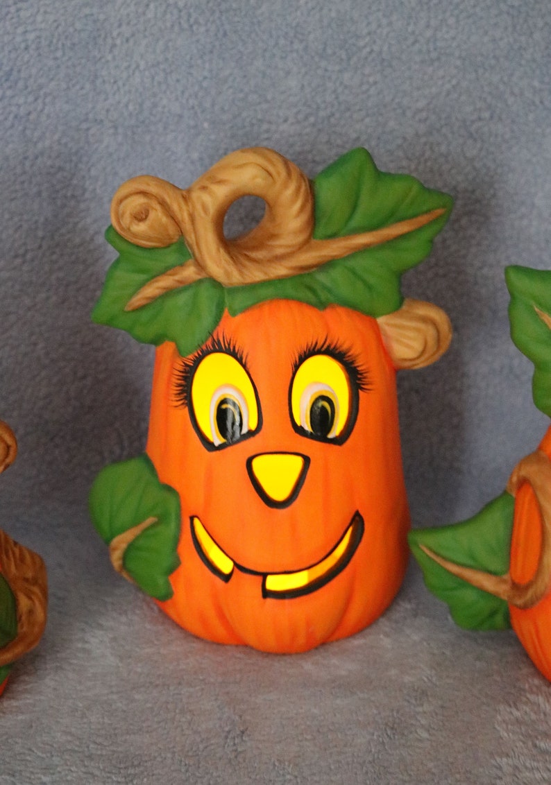 Lighted Jack O Lanterns Three Piece Ceramic Pumpkin Set 3 - Etsy