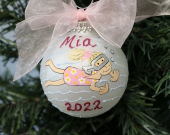 Hand-Painted Girl Swimmer Ornament: Personalized Aquatic Keepsake