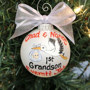 Stork Ornament, Baby's First Ornament, It's A Girl Ornament, It's a Boy Ornament, Stork Carrying Baby Ornament, Keepsake Baby Ornament