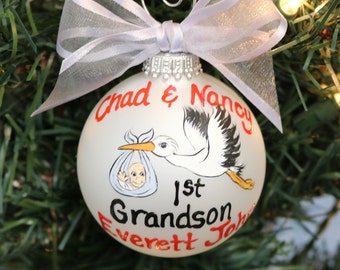Hand-Painted Stork Ornament: Baby's First Christmas Keepsake
