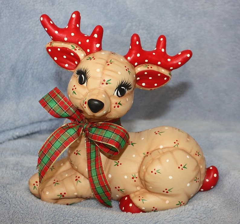 Ceramic Christmas Reindeer Hand painted Laying deer Kimple Etsy
