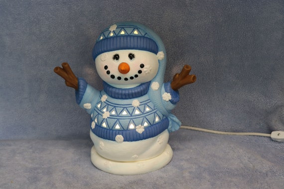 Hand painted ceramic light-up Snowman