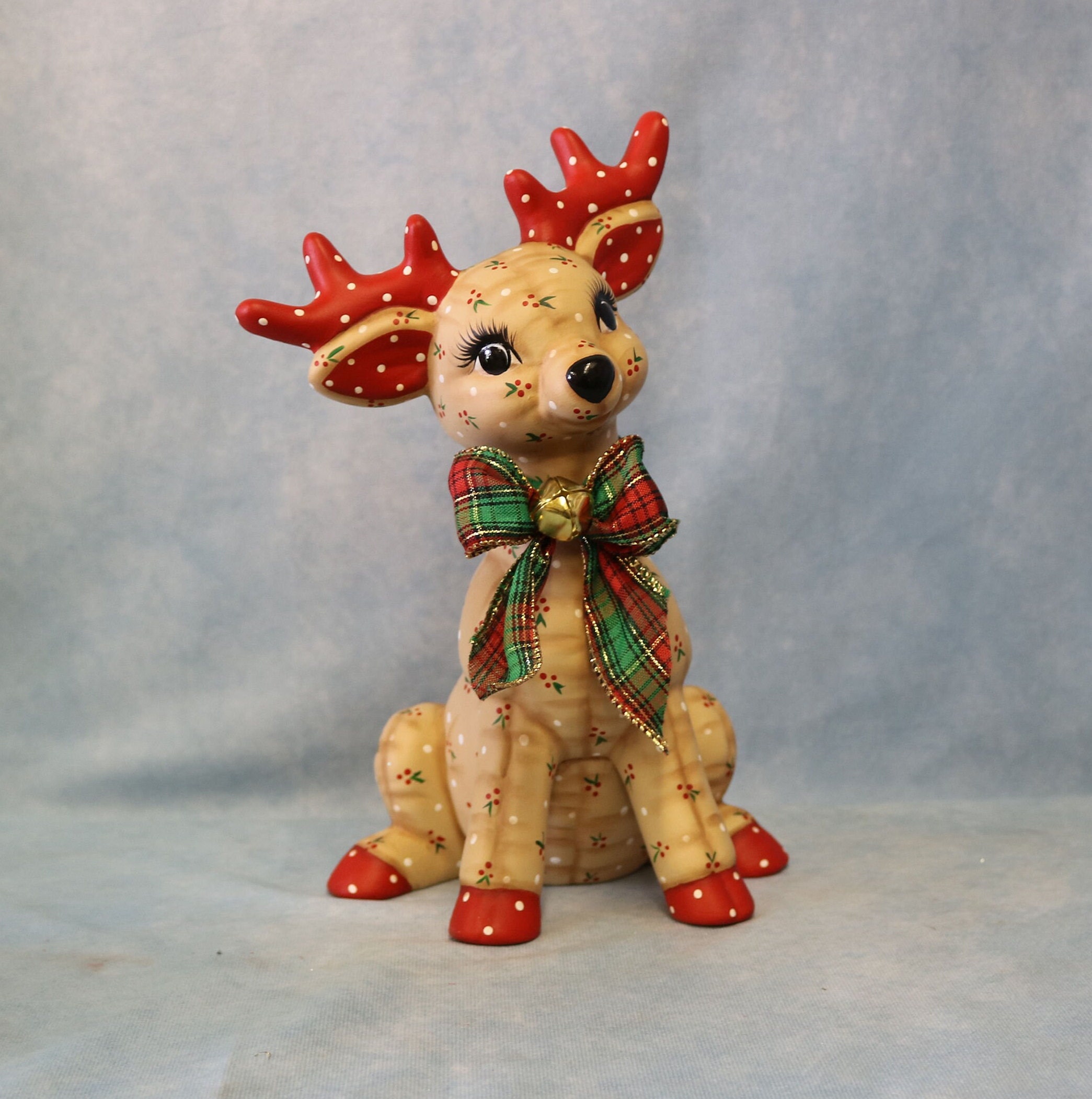 Ceramic Reindeer, Hand-painted Softy Deer, Stuffed Reindeer