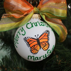 Monarch Butterfly Ornament, Personalized ornament, Hand painted made to order Yellow Orange and black Butterfly ornament image 1