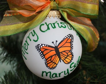 Monarch Butterfly Ornament, Personalized ornament, Hand painted made to order Yellow Orange and black Butterfly ornament