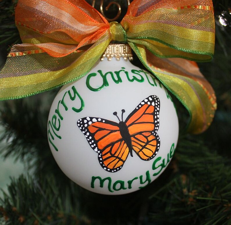 Monarch Butterfly Ornament, Personalized ornament, Hand painted made to order Yellow Orange and black Butterfly ornament image 1