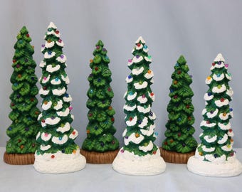Hand Painted Lighted Ceramic Christmas Tree with Multi Color Lights, Holiday Home Decor