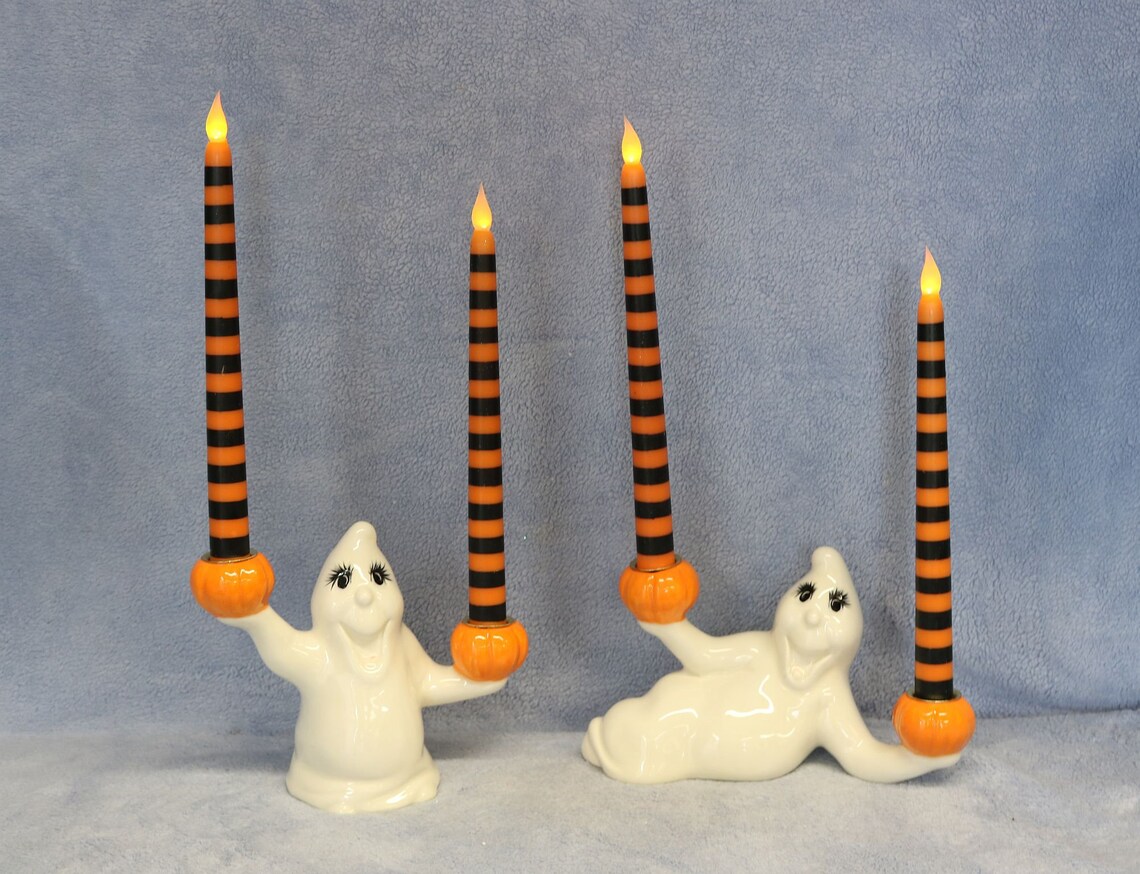 Ceramic Ghost Candle Holders Ghost and Pumpkin Candleholders Etsy