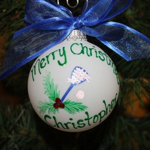 Lacrosse Ornament, Lacrosse personalized ornament, sports ornament, hand painted and made to order