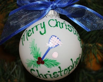Lacrosse Ornament, Lacrosse personalized ornament, sports ornament, hand painted and made to order