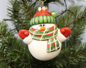 Ceramic Snowman Ornament, Snowman Ornament, Christmas Ornament, Decorative Snowman Ornament, Snowman Christmas Gift Idea, Holiday Gift Idea