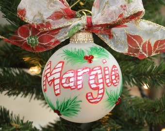 Hand Painted Candy Cane Name Ornament: Custom Keepsake
