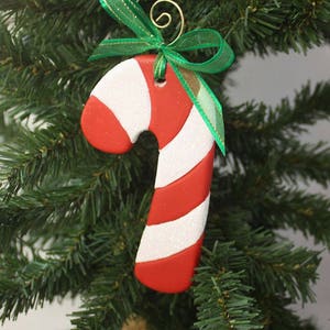 Hand painted Ceramic Candy Cane Ornament with Red and White Stripes image 3