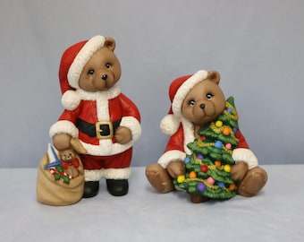RESERVED for LINDA - Ceramic Christmas Teddy Bears Hand Painted; Holiday Decor