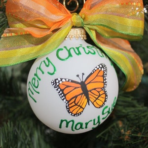 Monarch Butterfly Ornament, Personalized ornament, Hand painted made to order Yellow Orange and black Butterfly ornament image 2