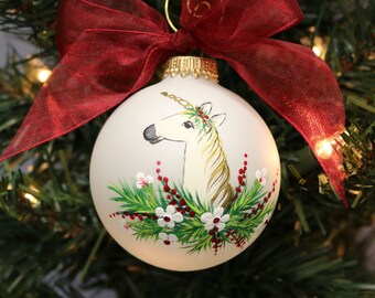 Christmas Unicorn Ornament, hand painted Unicorn Christmas ornament, Unicorn Custom ornament , Hand painted Unicorn Gift, Personalized,