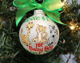 Baby Safari Personalized Ornament, Hand Painted Cheetah, Giraffe and Zebra Ornament, Custom Painted Ornament, Animal Christmas Ornament Gift