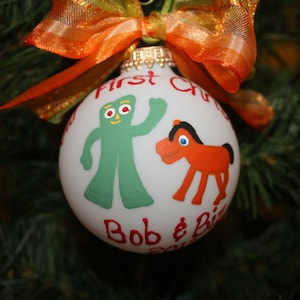 Gumby & Pokey ornament, Custom character Ornament, hand-painted Gumby ornament, made to order pokey ornament, personalized ornament
